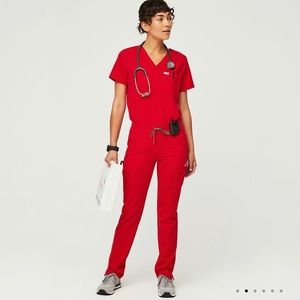 FIGS Red Scrub Set Yola Skinny Pants + Casma Top